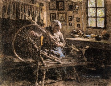 レオン・オーギュスティン・レルミット Painting - 糸車の田園風景 農民レオン・オーギュスティン・レルミット